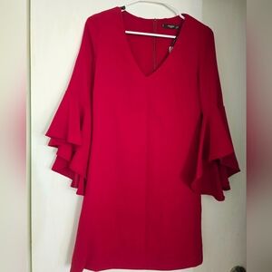 Elegant Red Ruffle Sleeve Mango Dress